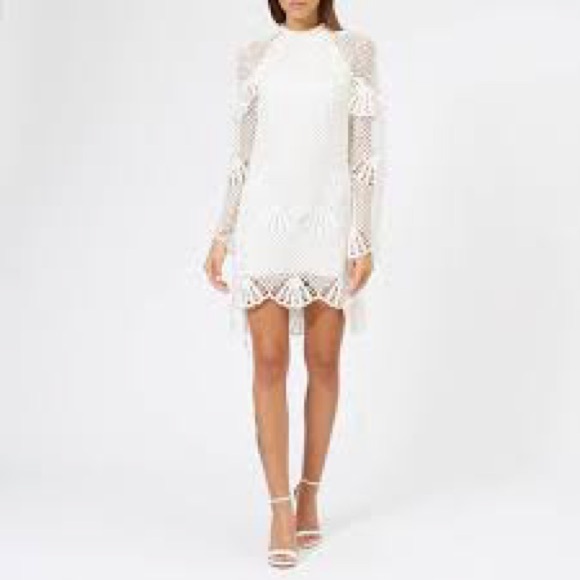Self-Portrait White Long Sleeve Mesh Dress - Picture 4 of 14